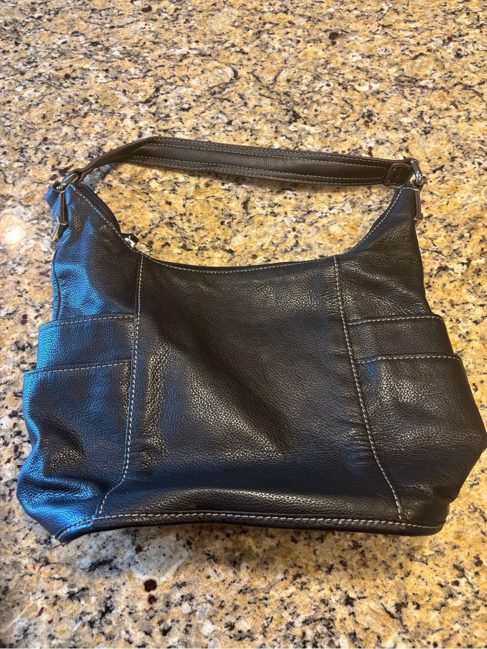 Tignanello Black Pebbled Leather Hobo Shoulder Bag